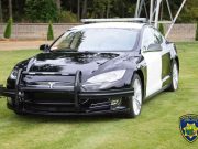 This is a Fremont Police’s Tesla Model S 85 Patrol Car Fremont Police Tesla
