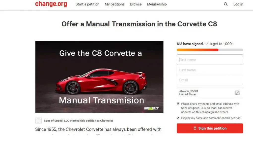 Corvette C8 Manual petition