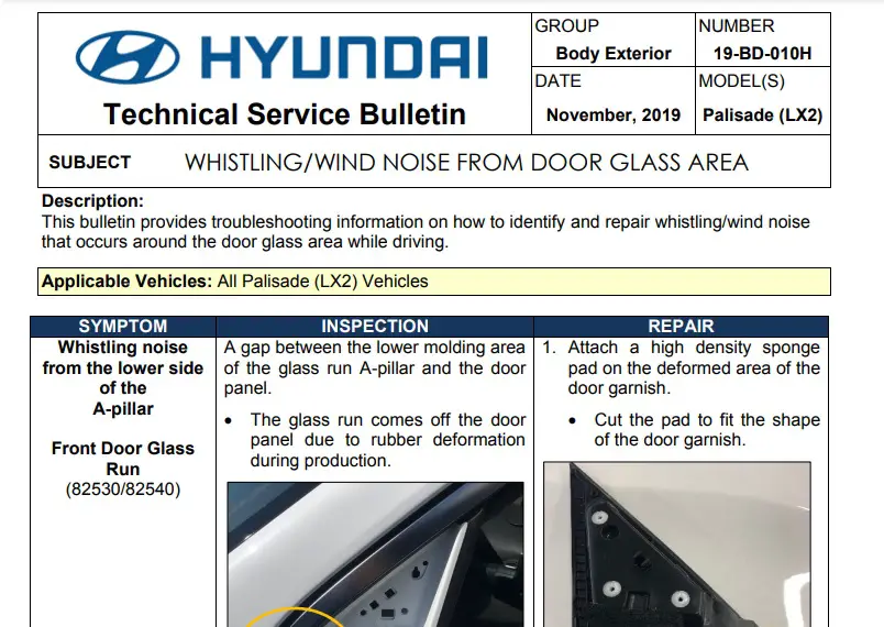 Hyundai TSB for wind noise