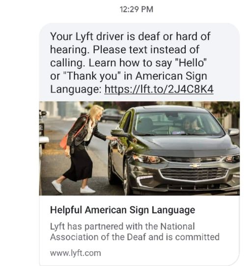 Lyft Text message your driver is deaf