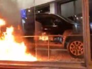 Honda of Oakland burning