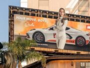 Emelia Hartford's Motul USA billboard in West Hollywood above the Saddle Ranch