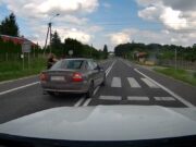 Car narrowly misses pedestrians in Smogorzów Poland