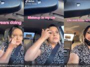 TikToker Annette_Freckles doing makeup while driving