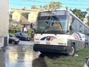 She found a NJ Transit bus on her front lawn