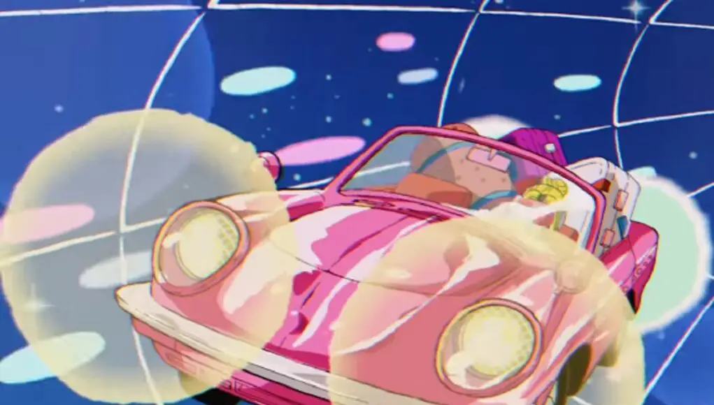 Pink car convertible in Dua Lipa's Levitating music video
