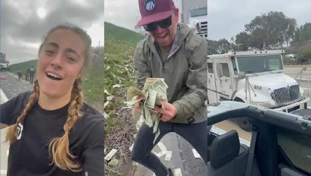 Screenshots from an Instagram video from influencer Deni Bagby during the I-5 cash grab incident