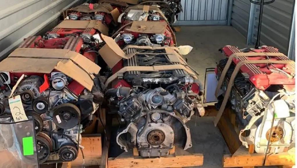 A storage locker with 10 Dodge Viper engines for sale
