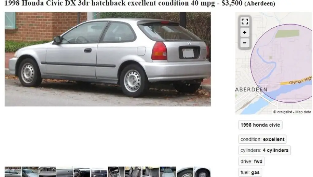 A screenshot of a Craigslist car ad suspected of being a scam