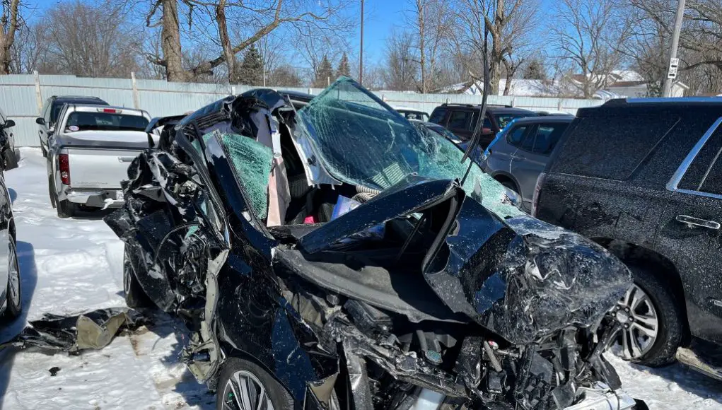 The front of a crashed 2020 Acura MDX
