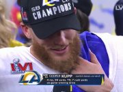 Cooper Kupp during the post-Super Bowl interview
