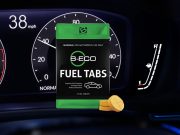 A packet of B-Eco fuel tablets in front of a 2022 Honda Civic Hatchback fuel gauge