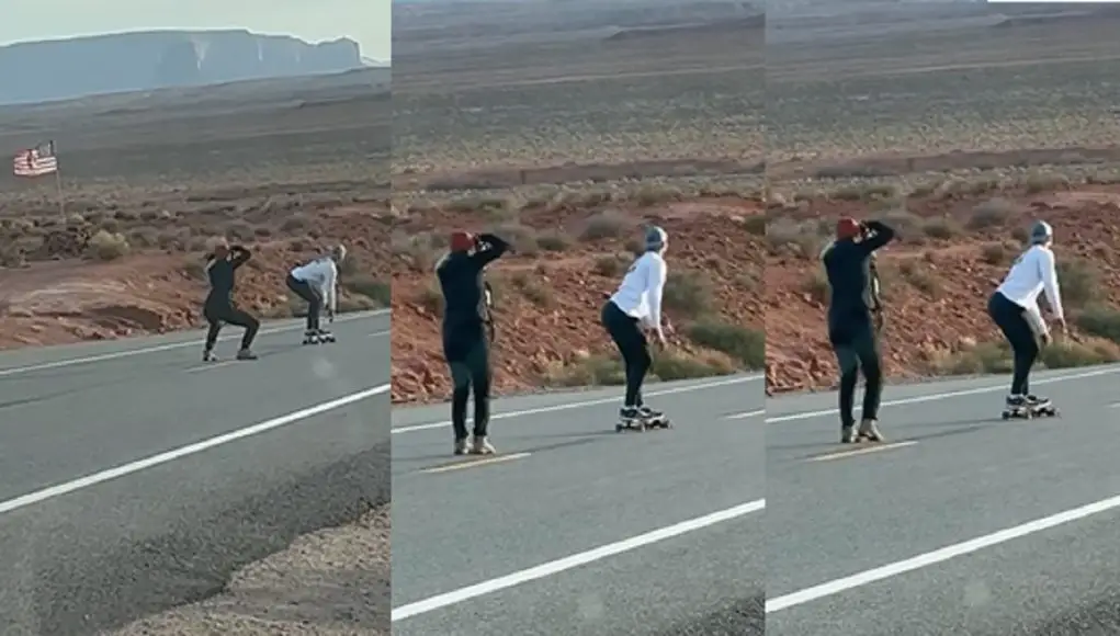 Instagrammer caught faking a longboarding shot on Monument Valley Road