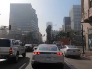 Cars stopped at an intersection near Downtown Los Angeles