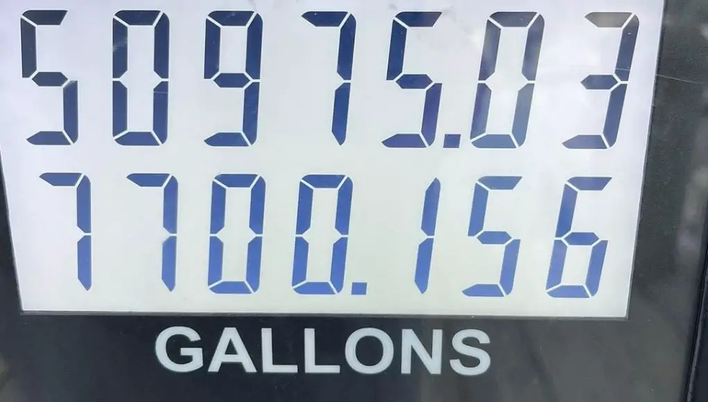 A photo of a diesel pump showing how much this yacht owner spent