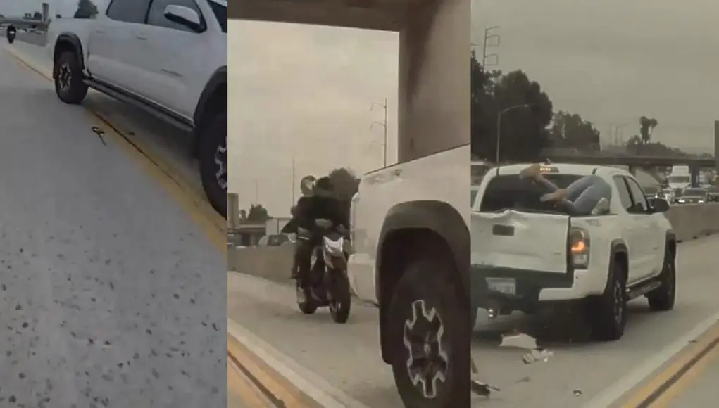 motorcyclist and rider on the 405 slam into back of truck that illegally merged into the HOV lane