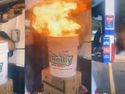 screenshots showing a fire started by someone drilling into a gas tank