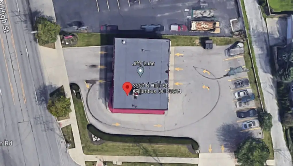 A trail of oil is seen on this Google Maps satellite image from this Jiffy Lube in Columbus, Ohio