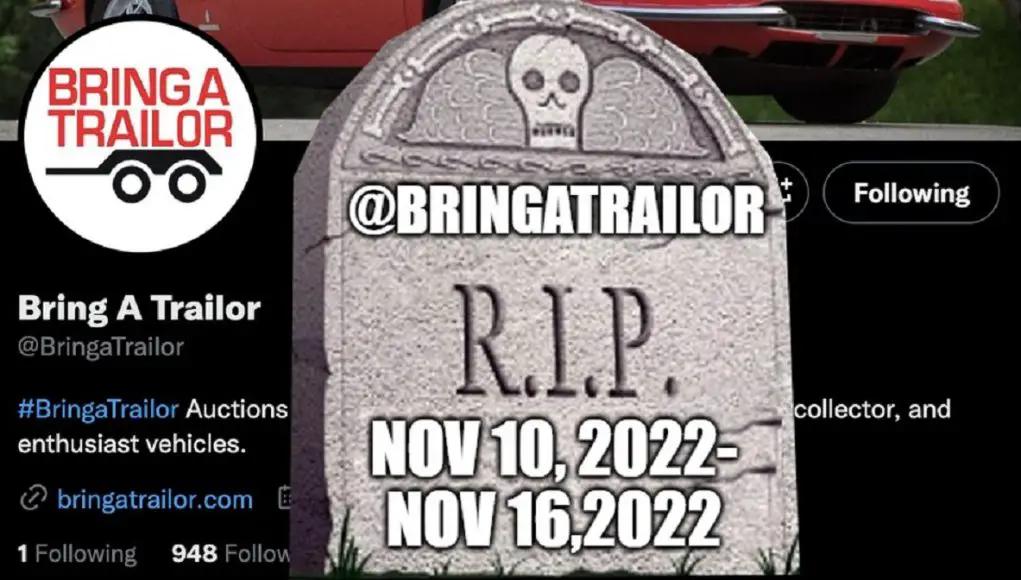 A screenshot of @BringATrailor with a headstone commemorating @BringATrailor