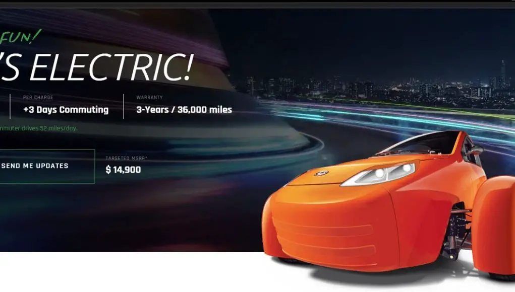 The front page of ElioMotors.com