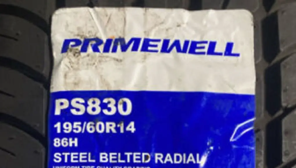 A tire sticker on a Primewell PS830