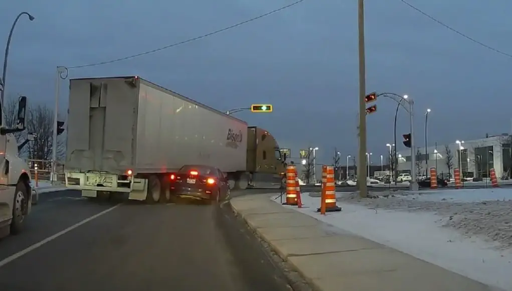 A semi-truck driver in Saint-Claire caught on dashcam commiting hit-and-run