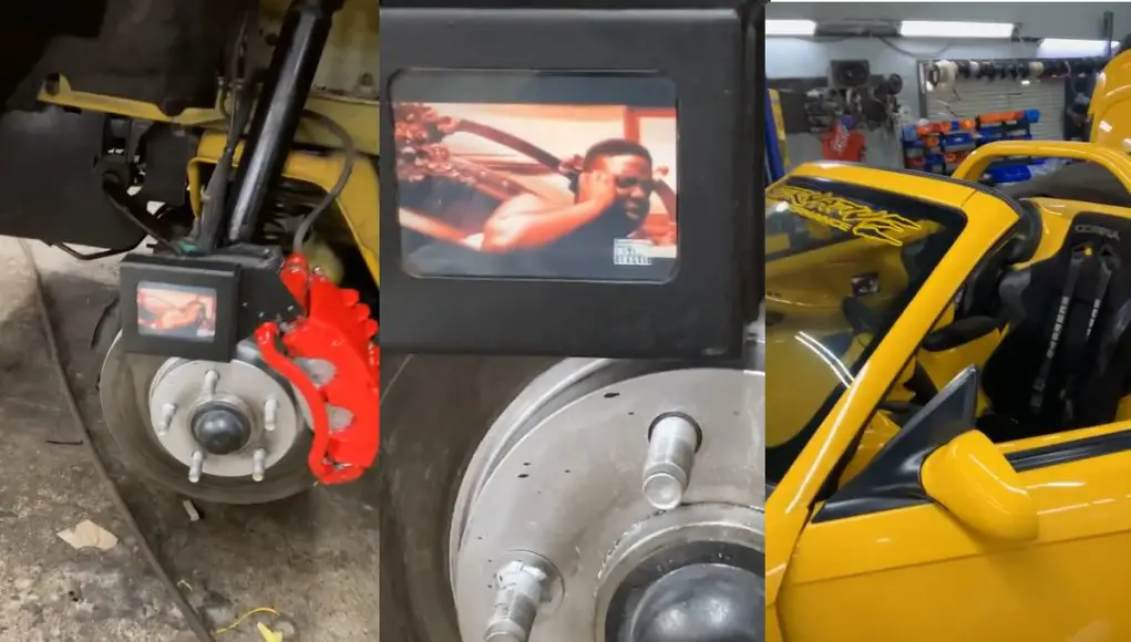 This Ford Mustang has TV screens on its brake calipers.