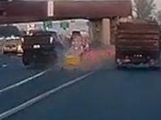 Truck crashes into crash barrier after rollng coal in Centreville, VA