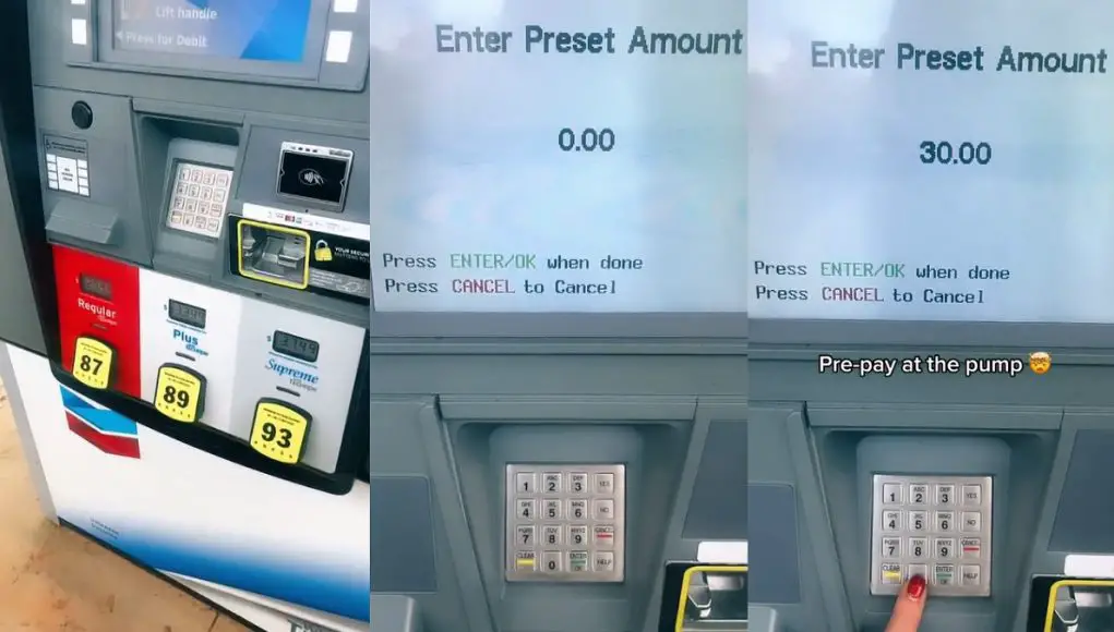 Selection screen for pre-paying at the pump