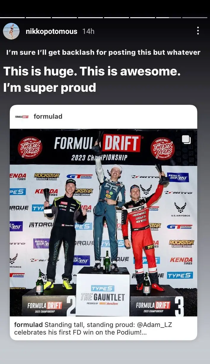 Adam LZ's ex-wife Nicole congratulates LZ on his first Formula Drift ...