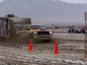 Ram Rebel TRX towing trailer escapes from Burning Man