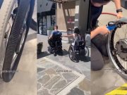 Cole Sydnor goes to a Trek bike store to get new wheelchair tires.