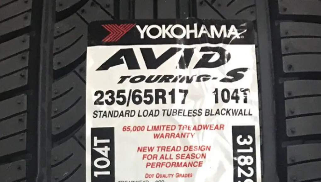 Tire label on a Yokohama AVID-Touring-S