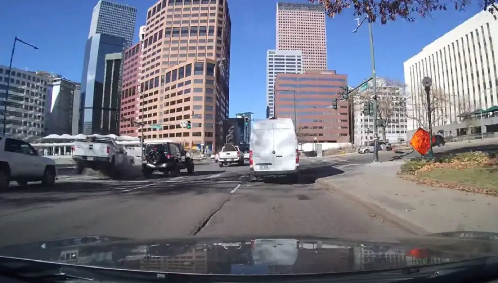 Wrong way driver next to the Denver State Capitol.