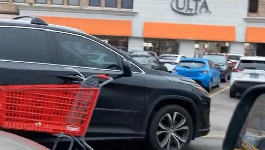 A shopping cart zip-tied to a Lexus in Chicago