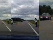 Woman near Fort Pierce, FL lets her dog off its leash as it runs out into traffic.