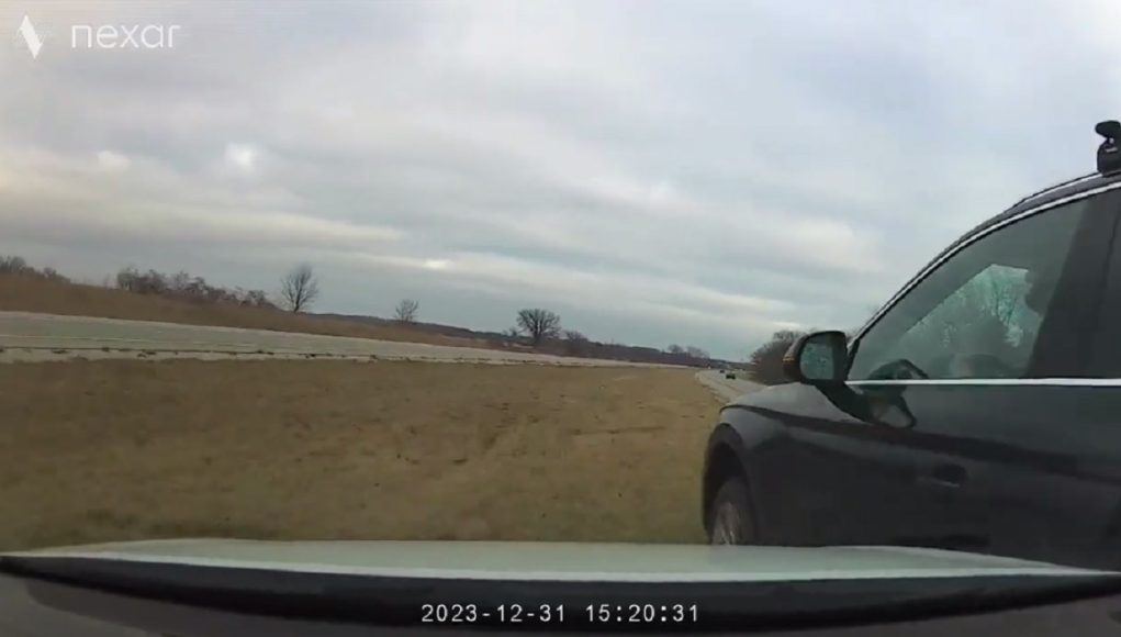 Moments before a Hyundai ends up flipping six times on a Kansas highway.