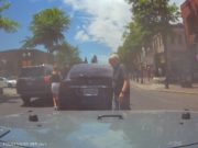 Driver in Tesla Model X with Washington plates stops downtown Bend, OR traffic.