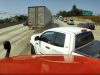 Distrated driver on the 210 changes lanes suddenly resulting in him getting t-boned and side swiped by two semis