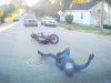 Motorcyclist on his brand new bike on E Edenton St slams into dashcam owner.