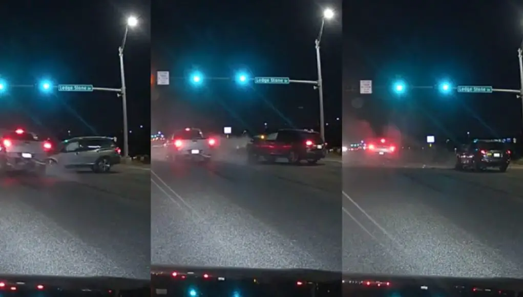 red light runner in Belterra, TX causing a collision with a truck at 55 MPH.