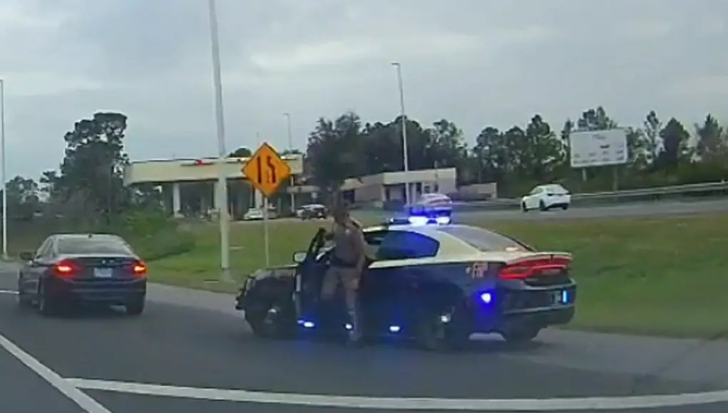 BMW driver on the Florida Turnpike pulled over for driving through a theoretical gore point.