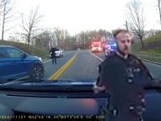 Police Officer confused to see idiotic driver cut Latham, NY traffic waiting for emergency services.