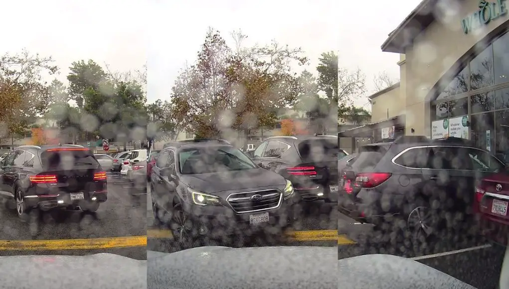 Inconsiderate driver at Redwood City Whole Foods steals parking spot from parker already reversing in.