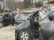 Atlanta man has coffee table glass as his windshield. Illegal.