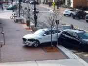 BMW driver on Second St in HIghland Park has brain fart, slams into Jag SUV in front of them, taking out a bench in the process.