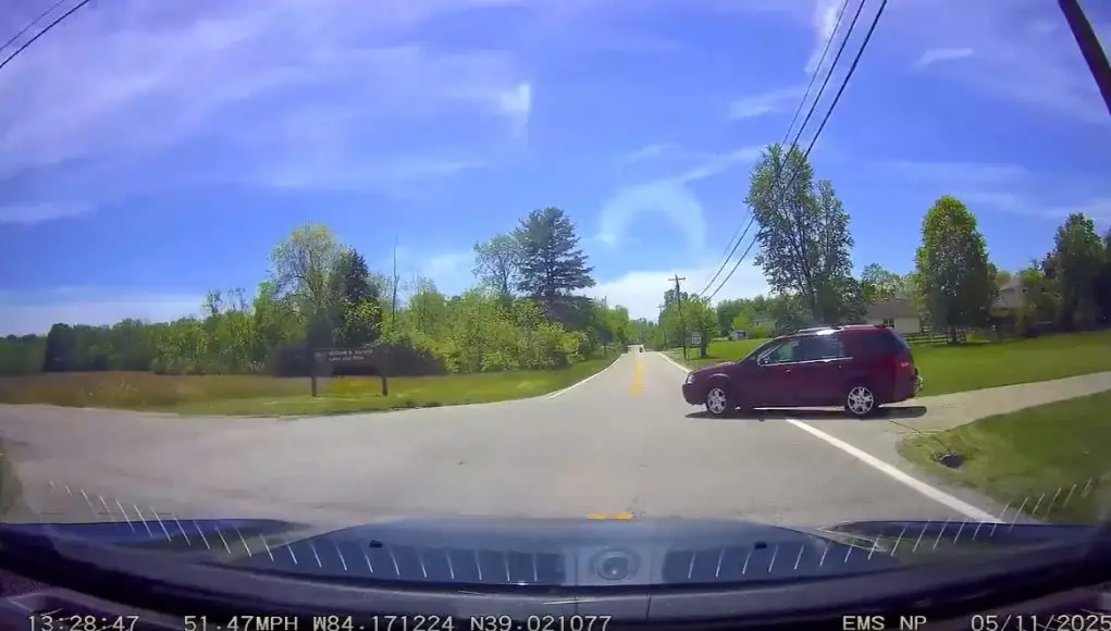 Driver merging onto OH-22 fails to yield, almost causes their own T-bone accident at 55 MPH.