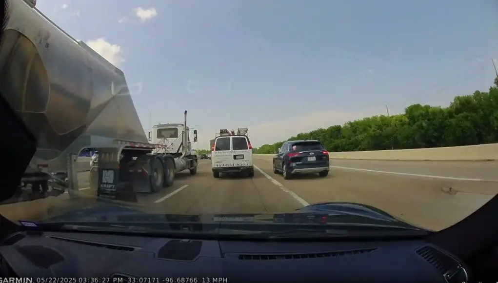 Driver on Central Expressway gets pulled over by Texas HIghway Patrol after being caught driving through gore point.