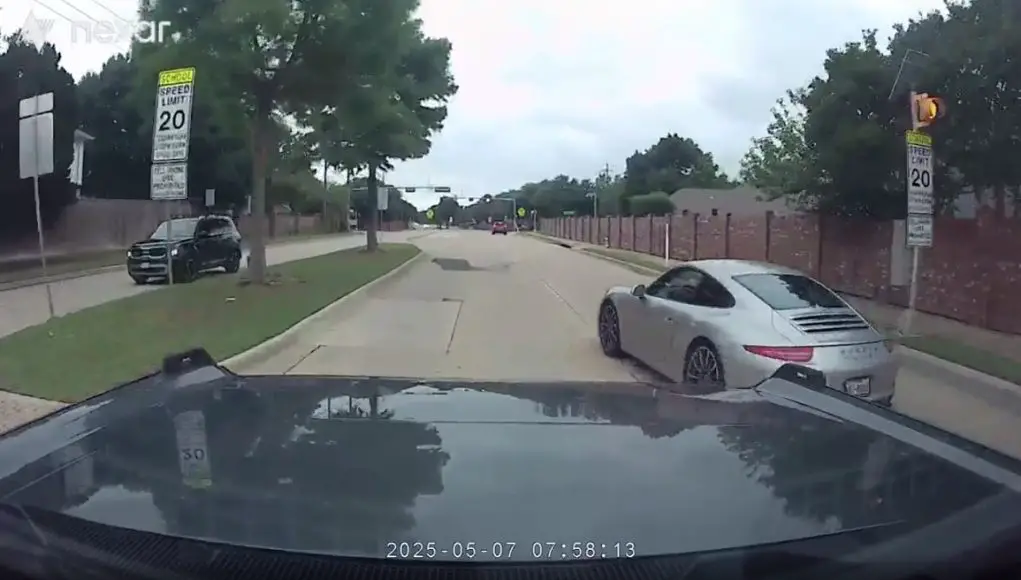 Porsche driver in Plano, TX caught on dashcam driving recklessly and speeding in a school zone near Huel Elementary.
