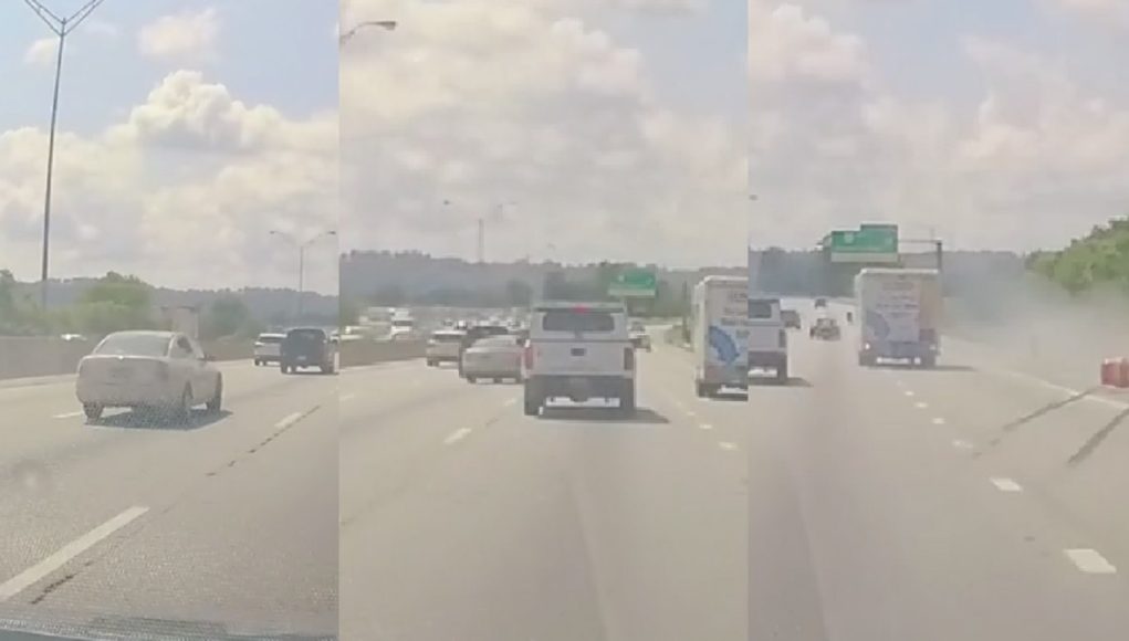 Idiot in Altima on I-24 drives off embankment after road rage lane change goes wrong